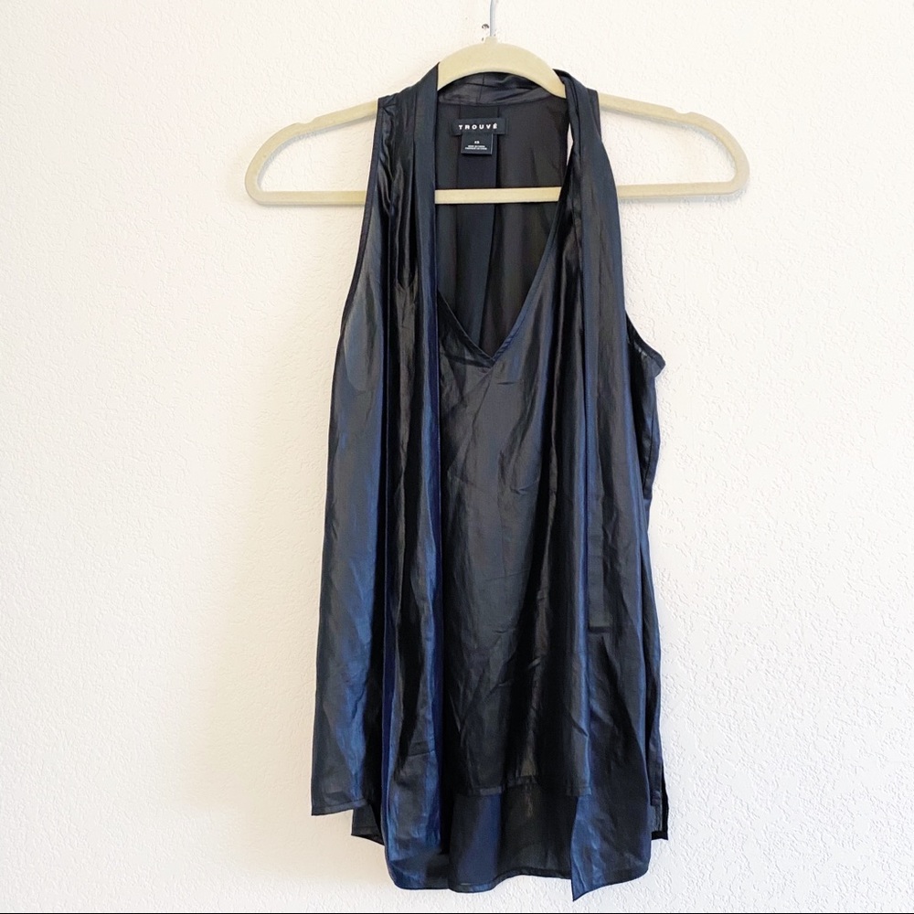 Trouvé Witchy Goth Tie Neck Sleeveless Metallic Top XS